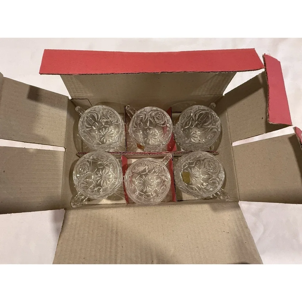 Vintage Barware Mid Century Crystal Pinwheel Etched Beer Mug Set W/ Original Box